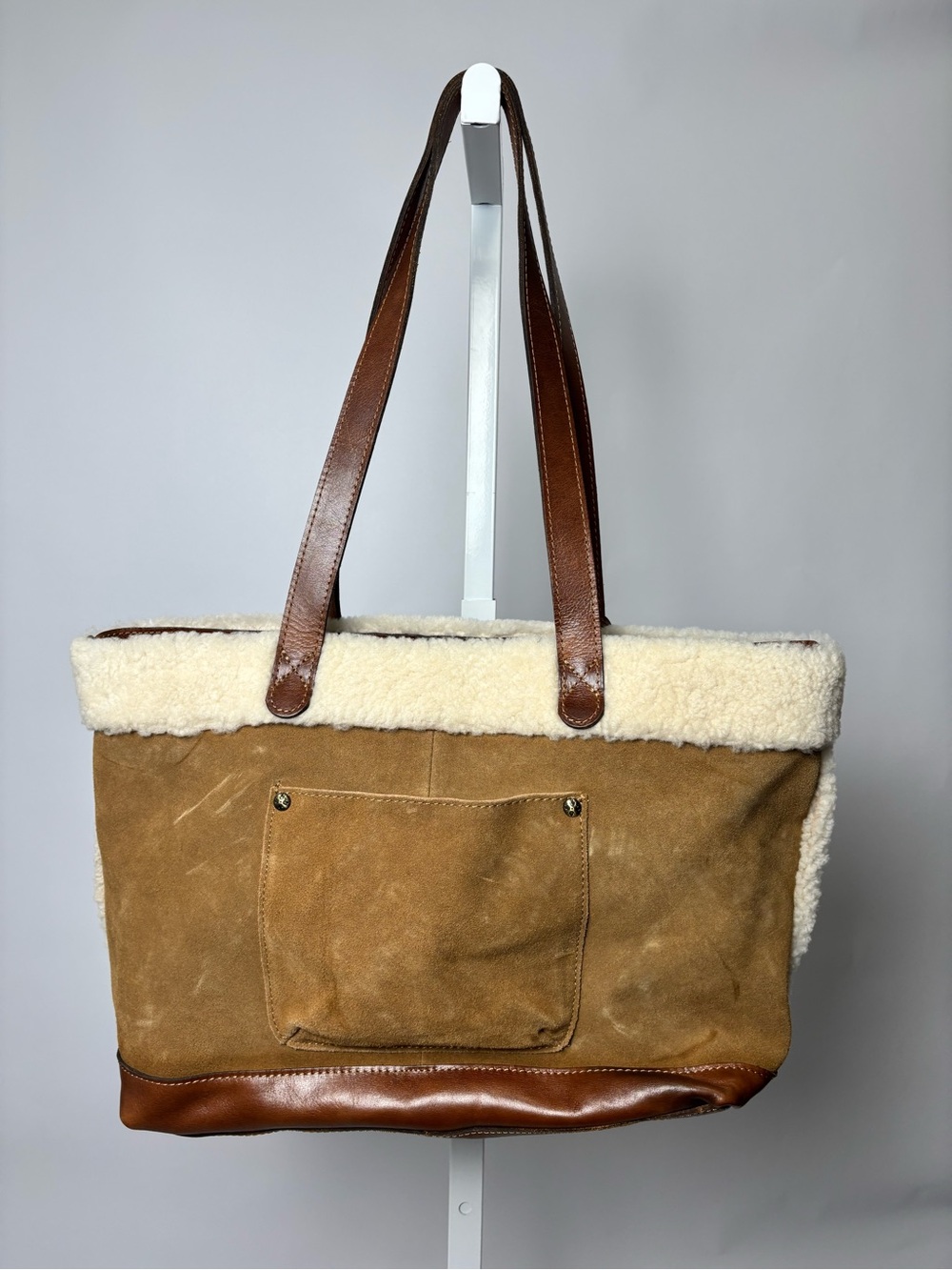 Patricia Nash Tan Suede Tote with Cream Shearling Trim